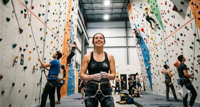 Climber smiling in a rope climbing area